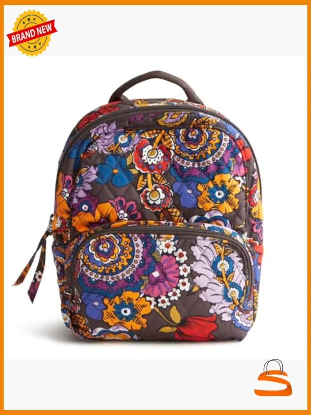 Premium Cotton Mini Backpack, Floral, Zip Closure, 2 Pockets